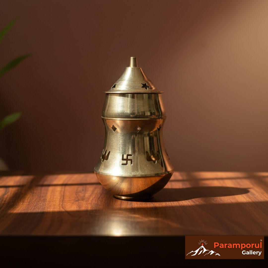 Brass Kapoor Dani & Diya | 2-in-1 Camphor Diffuser & Ritual Lamp