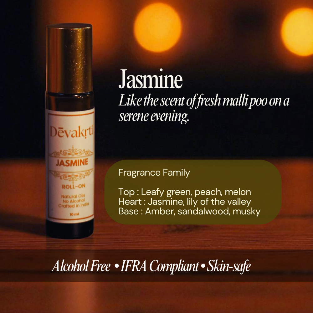 Jasmine Natural Roll-On Perfume - Fresh Malli Poo Temple Fragrance | Alcohol-Free