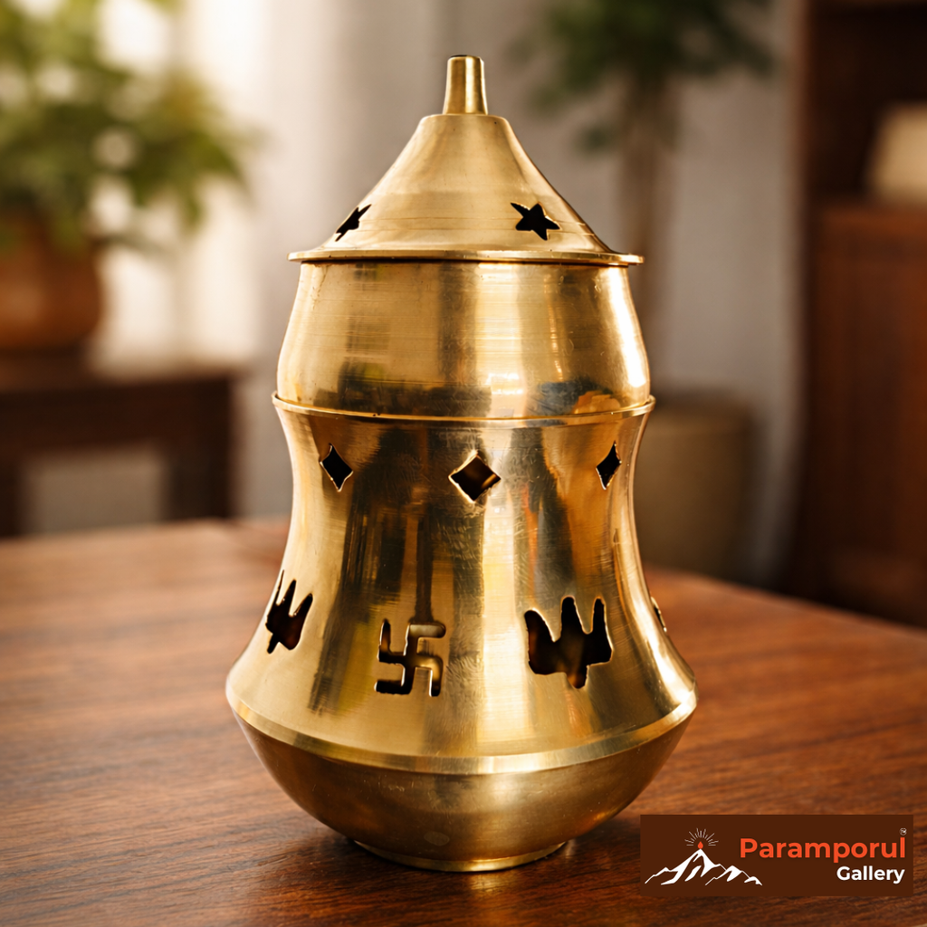 Brass Kapoor Dani & Diya | 2-in-1 Camphor Diffuser & Ritual Lamp