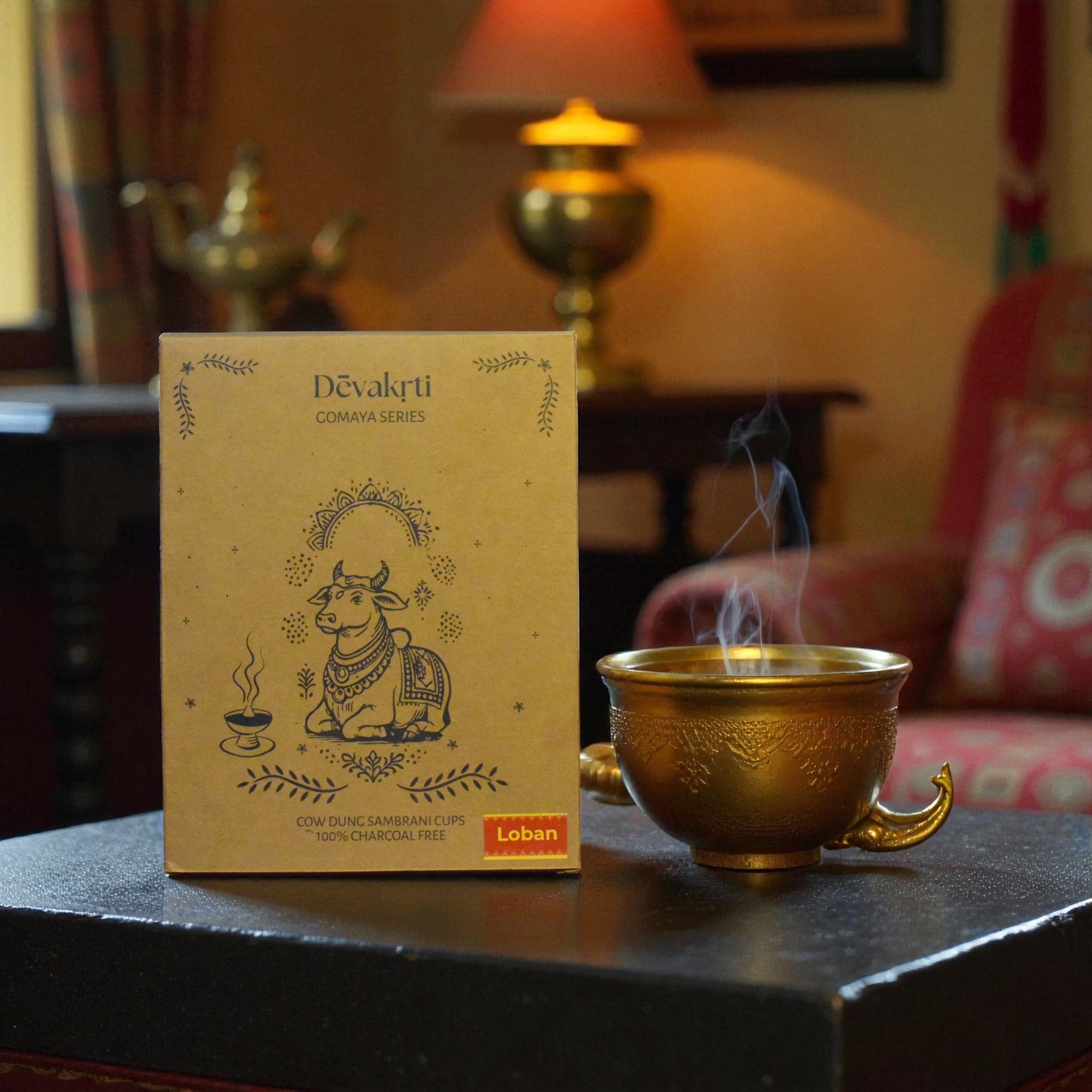 Loban Gomaya Dhoop Cups - Sacred Cow Dung Incense for Deep Purification & Peace (Pack of 12)