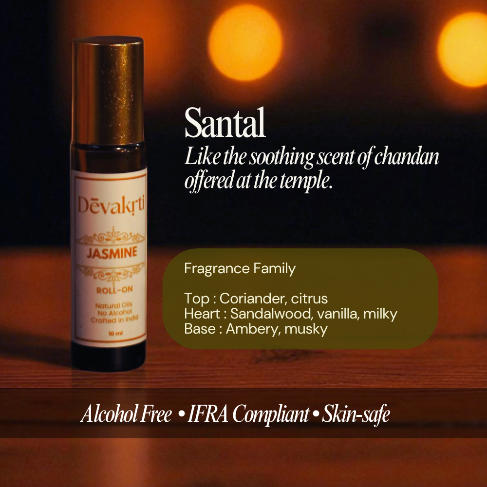 Santal Natural Roll-On Perfume - Chandan Temple Fragrance | Alcohol-Free